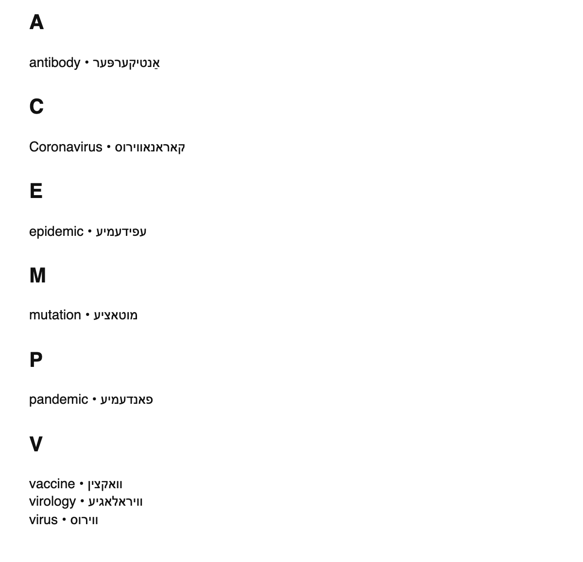 Virology terms in Yiddish