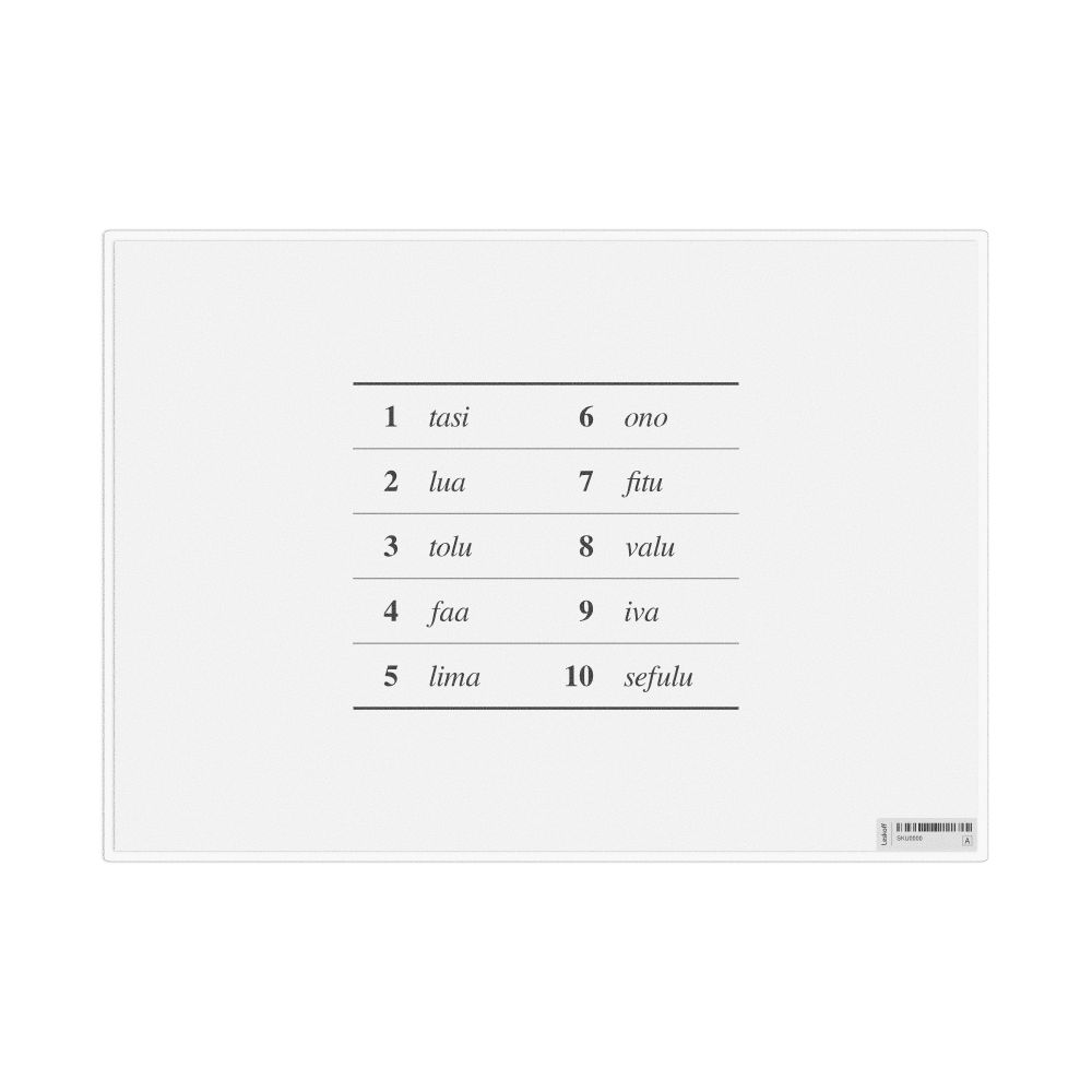 Leskoff Numbers 1–10 in Tuvaluan, Desk Chart, 11.7 x 8.3 in (29.7 x 21.0 cm), image 1 of 1