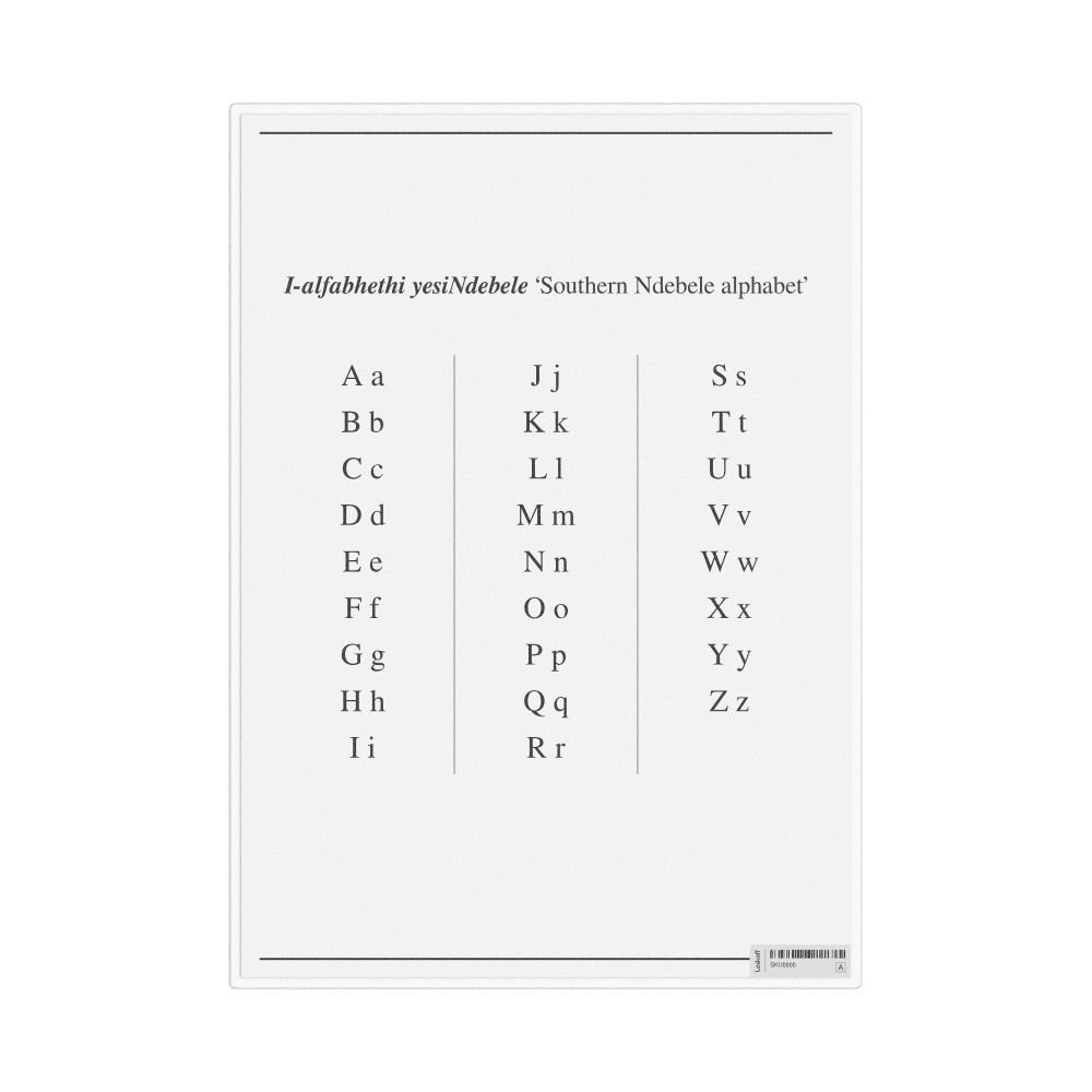 Leskoff Southern Ndebele Alphabet, Desk Chart, 8.3 x 11.7 in (21.0 x 29.7 cm), image 1 of 1