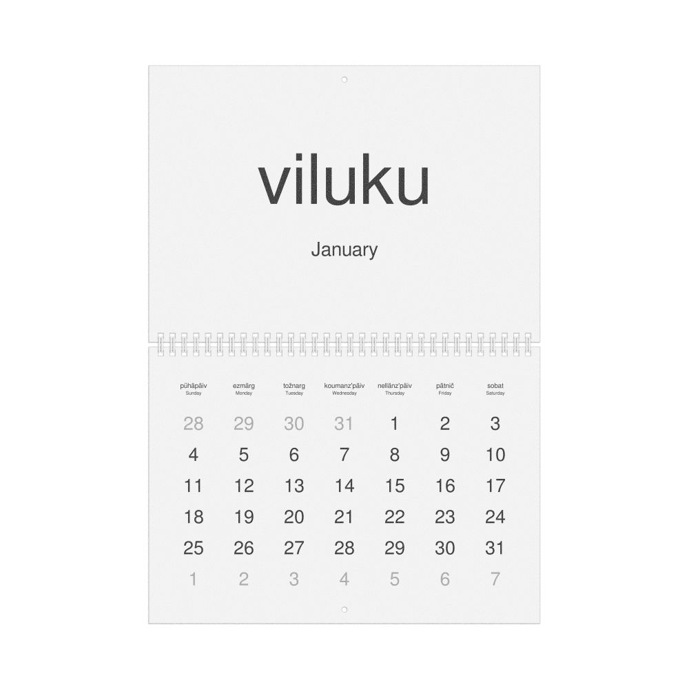 Leskoff 2026 Wall Calendar, Veps/English-Labeled, Sunday-Start Layout, Wire-Bound, 11.7 x 8.3 in (29.7 x 21.0 cm), image 1 of 1