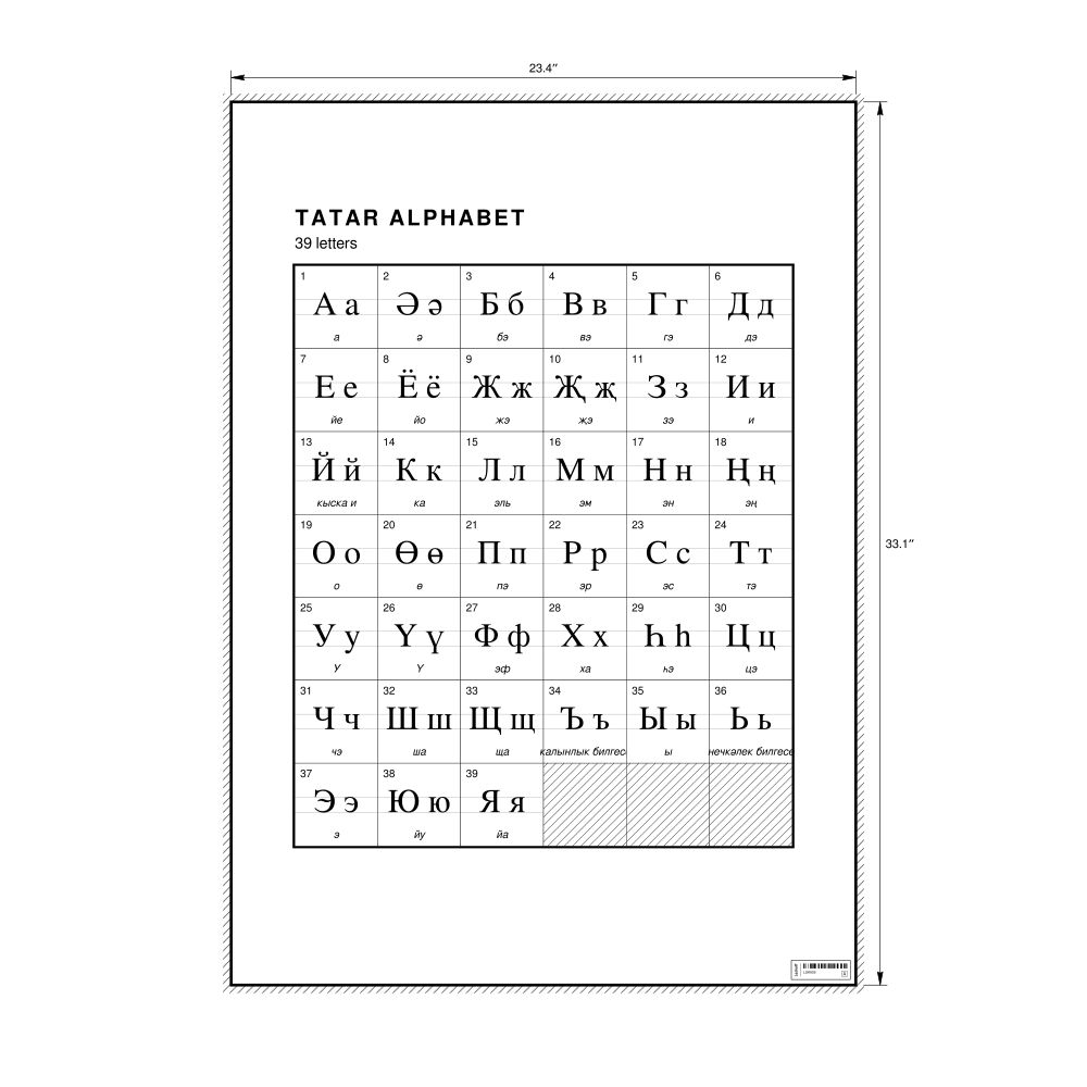 Leskoff Tatar Alphabet Chart, 23.4 x 33.1 in (59.4 x 84.1 cm, Poster / Wall Chart), image 1 of 2
