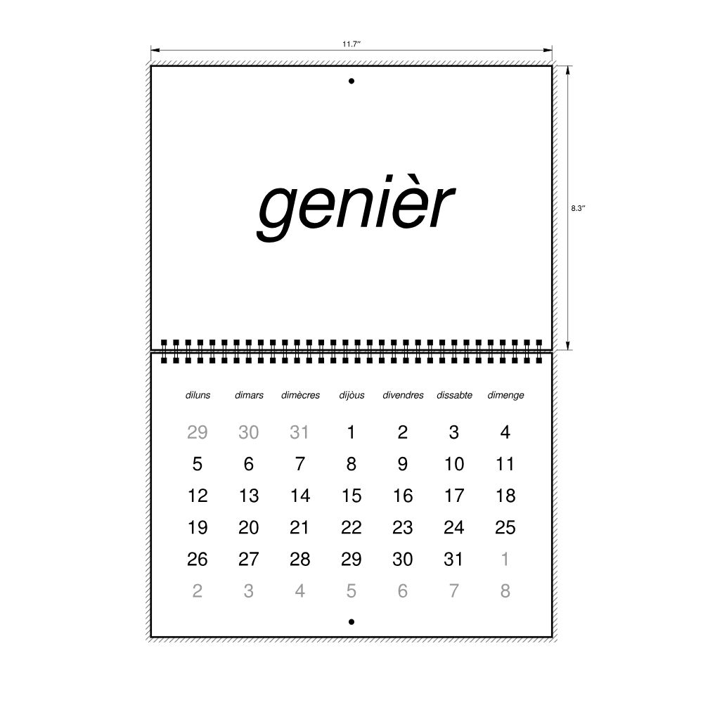 Leskoff 2026 Wall Calendar, Occitan-Labeled, Monday-Start Layout, Wire-Bound, 11.7 x 8.3 in (29.7 x 21.0 cm), image 2 of 2