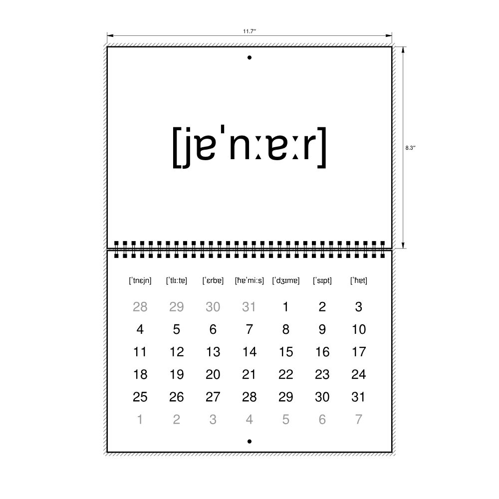 Leskoff 2027 Phonetic Wall Calendar, IPA-Labeled (Maltese), Monday-Start Layout, Wire-Bound, 11.7 x 8.3 in (29.7 x 21.0 cm), image 2 of 2