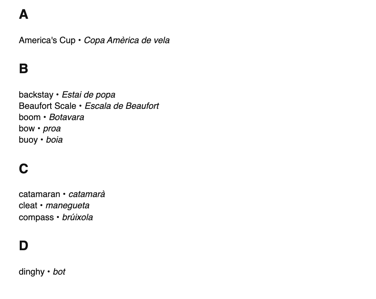 Sailing terms in Catalan