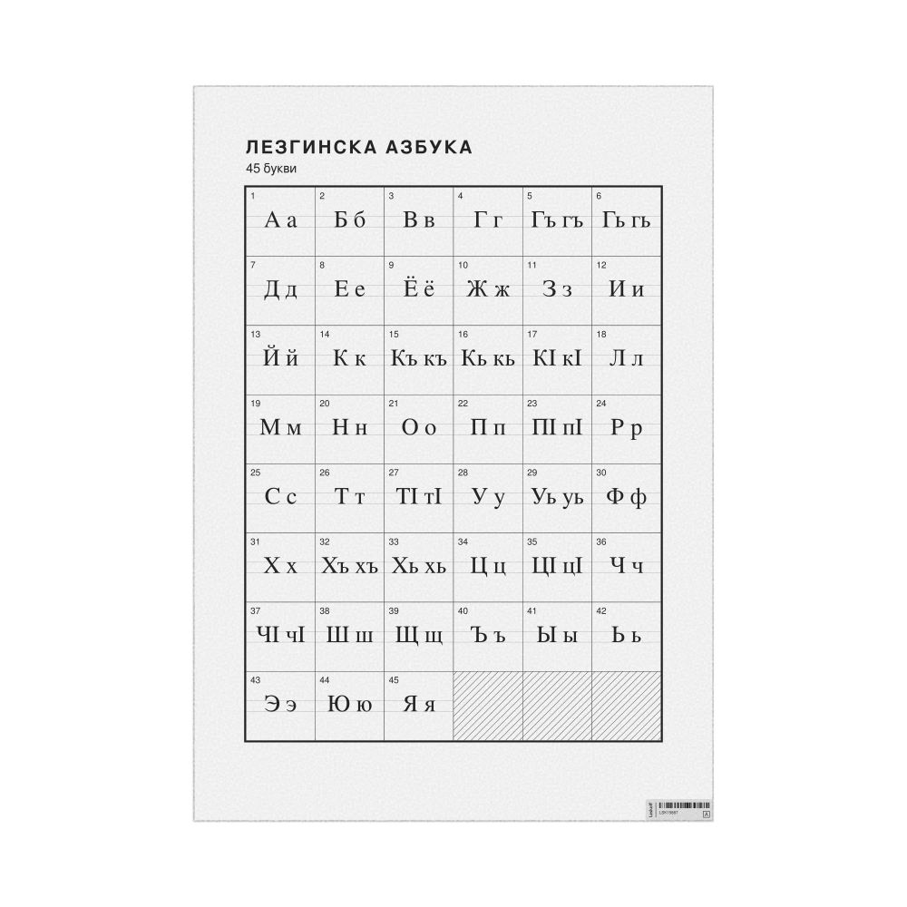 Leskoff Lezgian Alphabet Chart, 23.4 x 33.1 in (59.4 x 84.1 cm, Poster / Wall Chart), Macedonian-Labeled, image 1 of 2