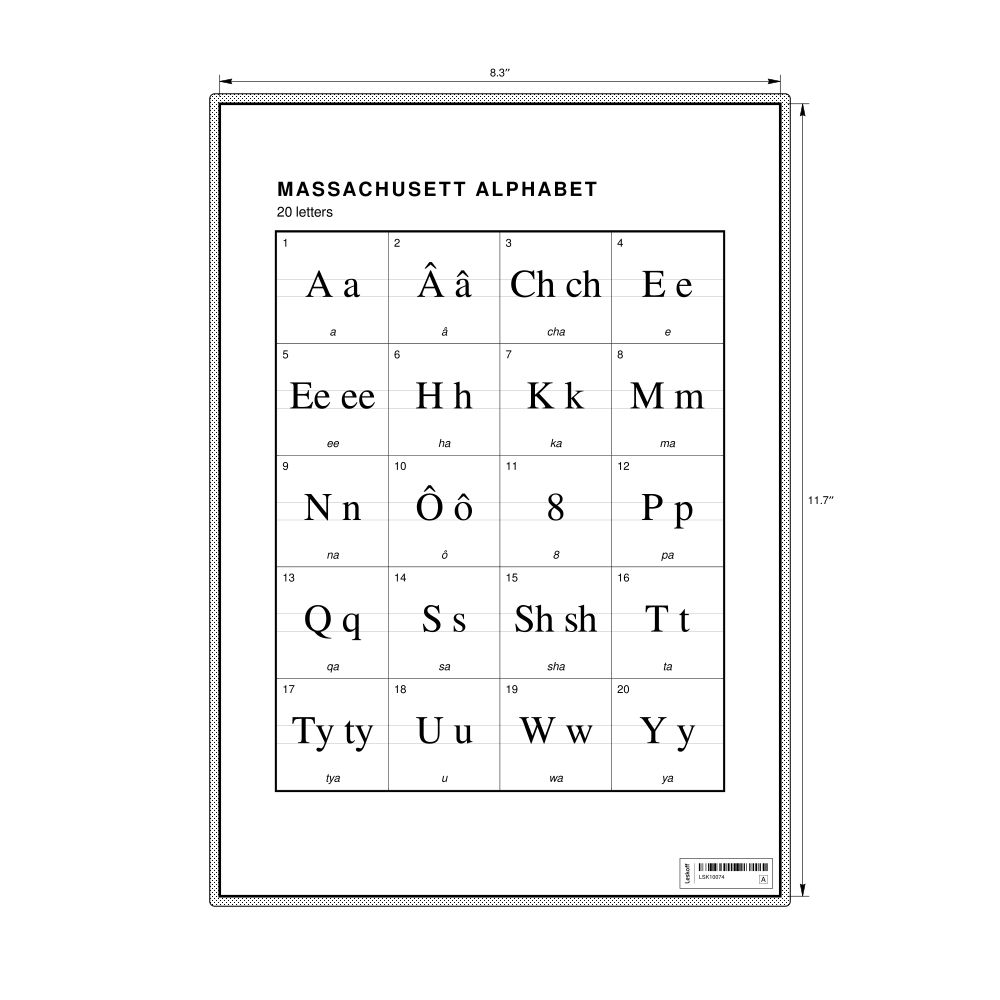 Leskoff Massachusett Alphabet Chart, 8.3 x 11.7 in (21.0 x 29.7 cm, Desk Chart, Laminated), image 1 of 2