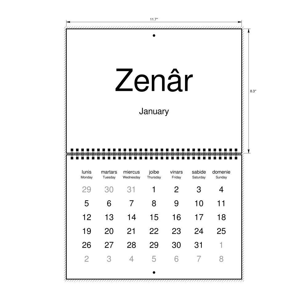 Leskoff 2026 Wall Calendar, Friulian/English-Labeled, Monday-Start Layout, Wire-Bound, 11.7 x 8.3 in (29.7 x 21.0 cm), image 1 of 1