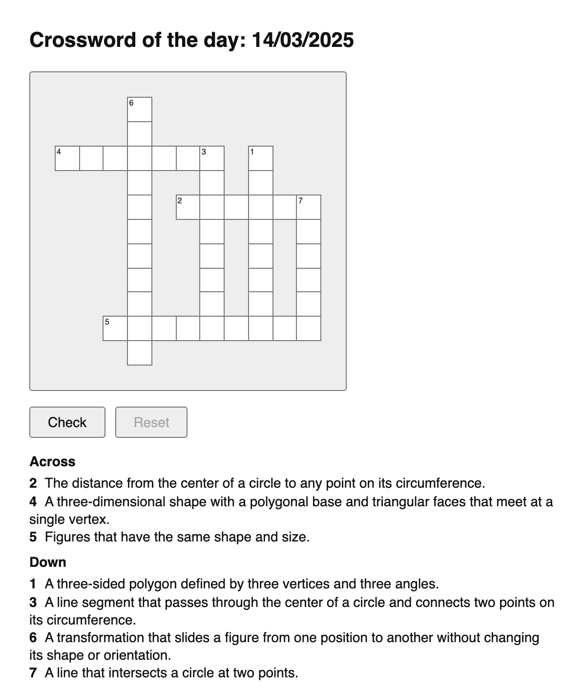 Geometry Crossword