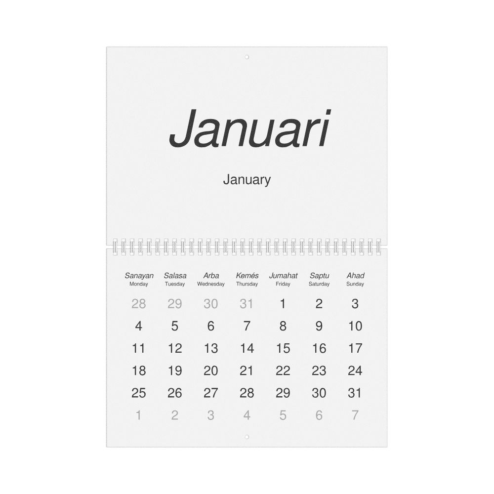 Leskoff 2027 Wall Calendar, Banjarese/English-Labeled, Monday-Start Layout, Wire-Bound, 11.7 x 8.3 in (29.7 x 21.0 cm), image 1 of 1