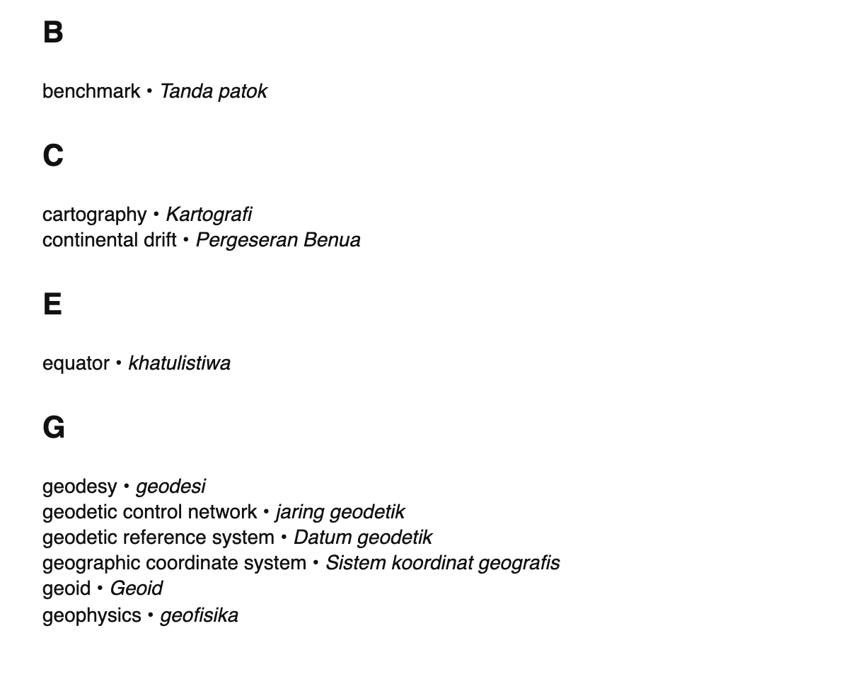 Geodesy terms in Indonesian