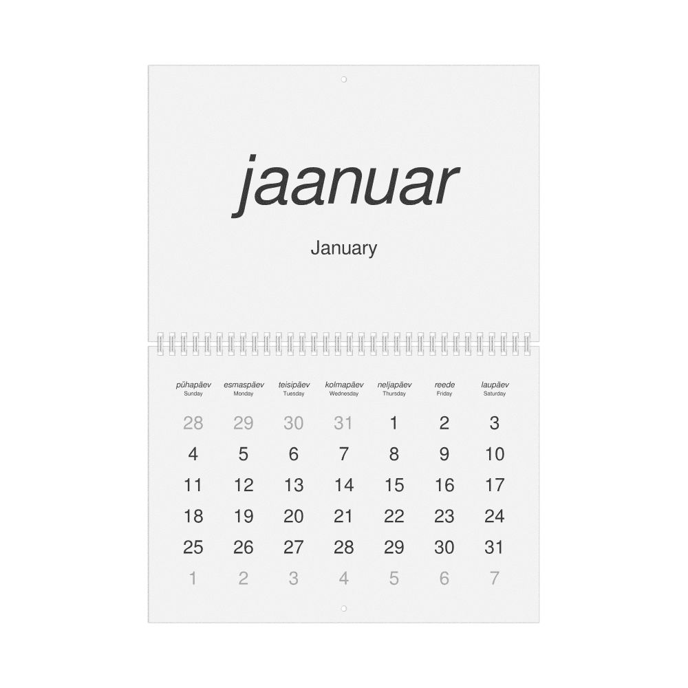 Leskoff 2026 Wall Calendar, Estonian/English-Labeled, Sunday-Start Layout, Wire-Bound, 11.7 x 8.3 in (29.7 x 21.0 cm), image 1 of 1