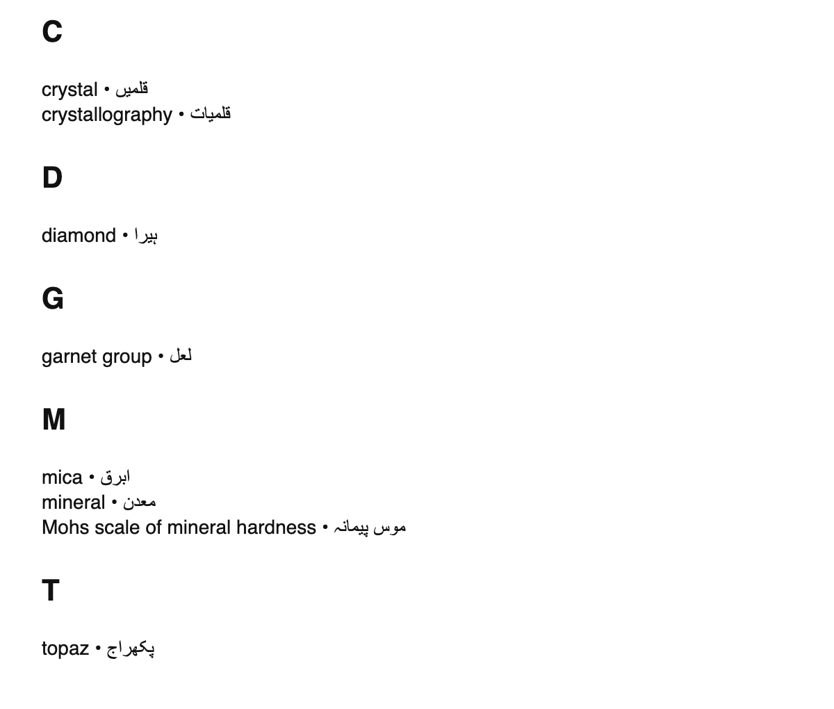 Mineralogy terms in Urdu