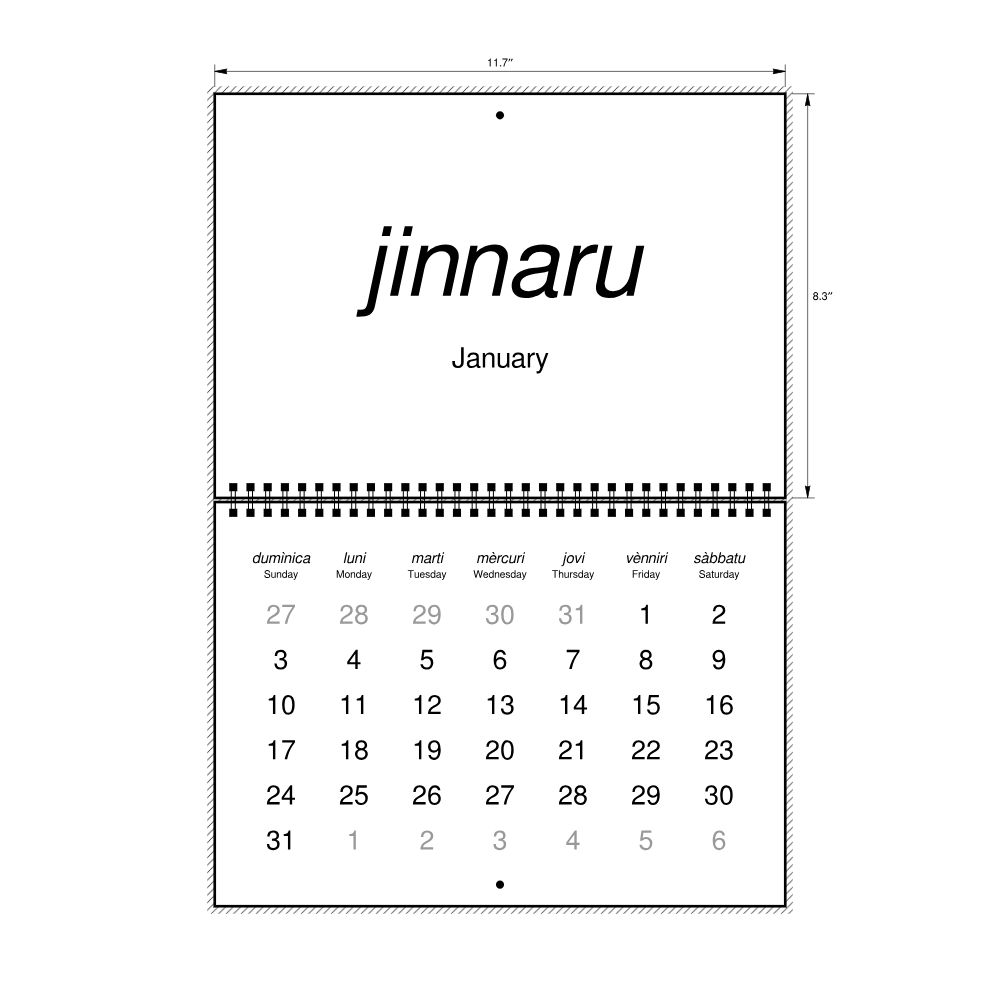 Leskoff 2027 Wall Calendar, Sicilian/English-Labeled, Sunday-Start Layout, Wire-Bound, 11.7 x 8.3 in (29.7 x 21.0 cm), image 2 of 2