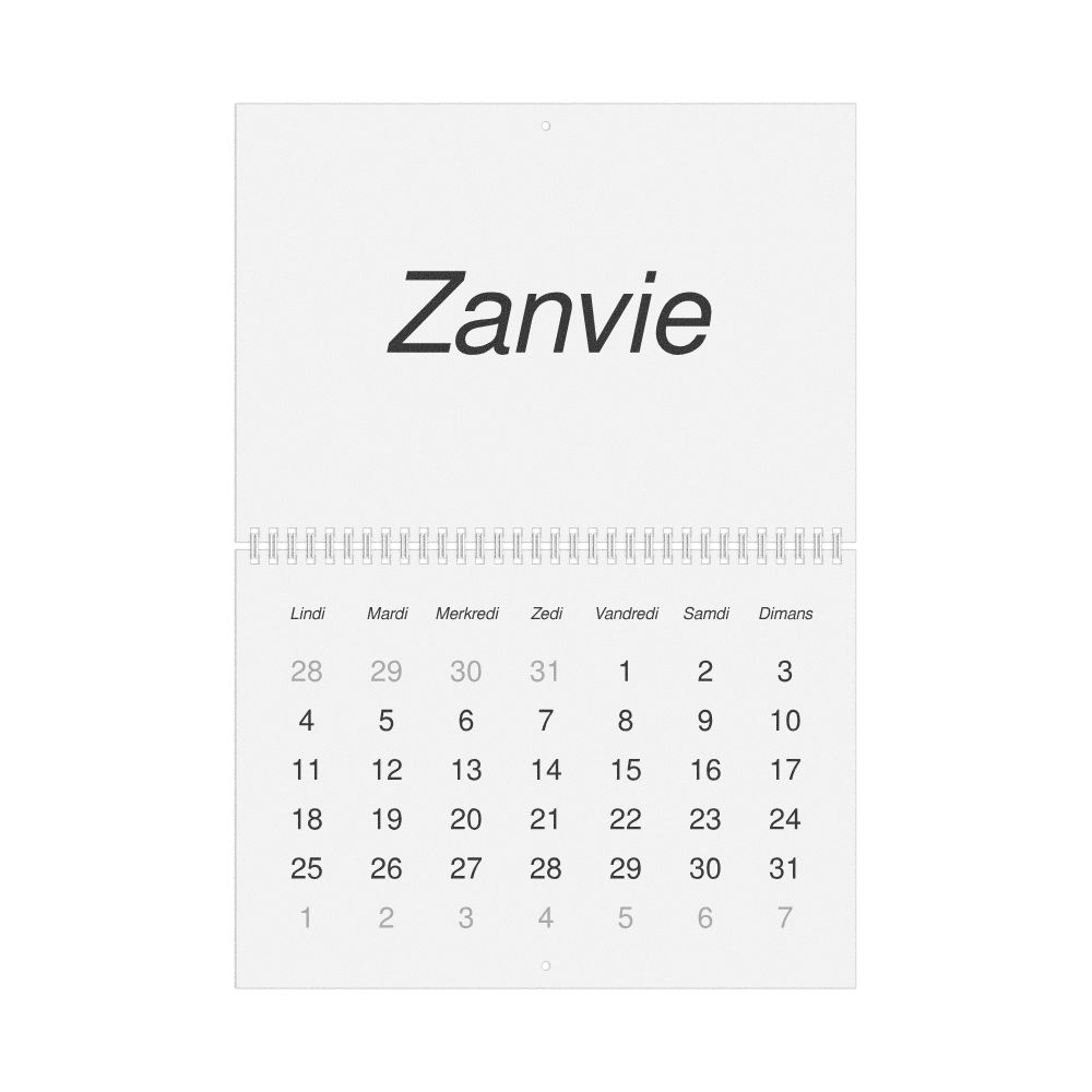 Leskoff 2027 Wall Calendar, Mauritian Creole-Labeled, Monday-Start Layout, Wire-Bound, 11.7 x 8.3 in (29.7 x 21.0 cm), image 1 of 1
