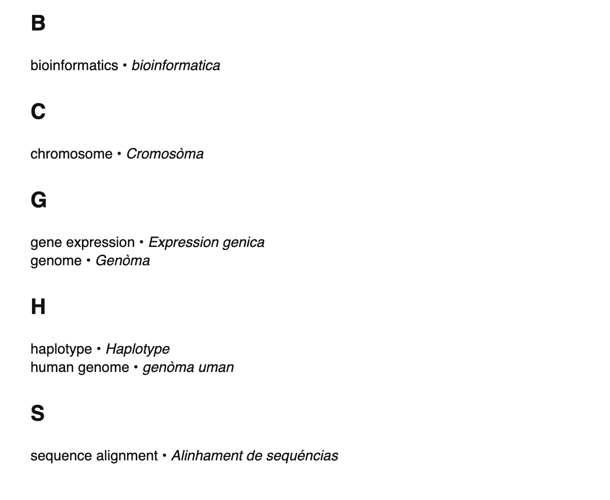 Genomics terms in Occitan