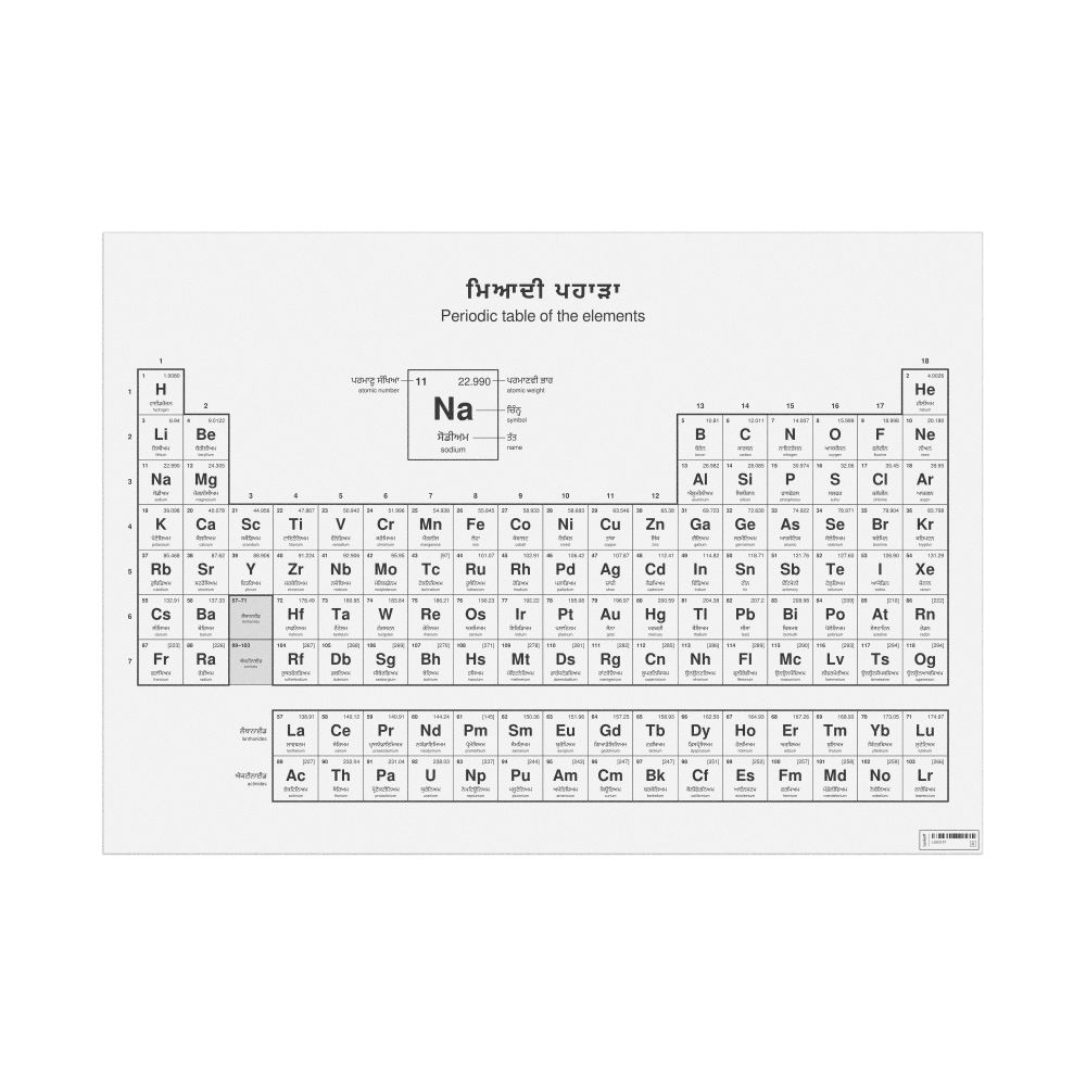 Leskoff Periodic Table Chart, 33.1 x 23.4 in (84.1 x 59.4 cm, Poster / Wall Chart), 18-Column Layout, Punjabi/English-Labeled, image 1 of 2