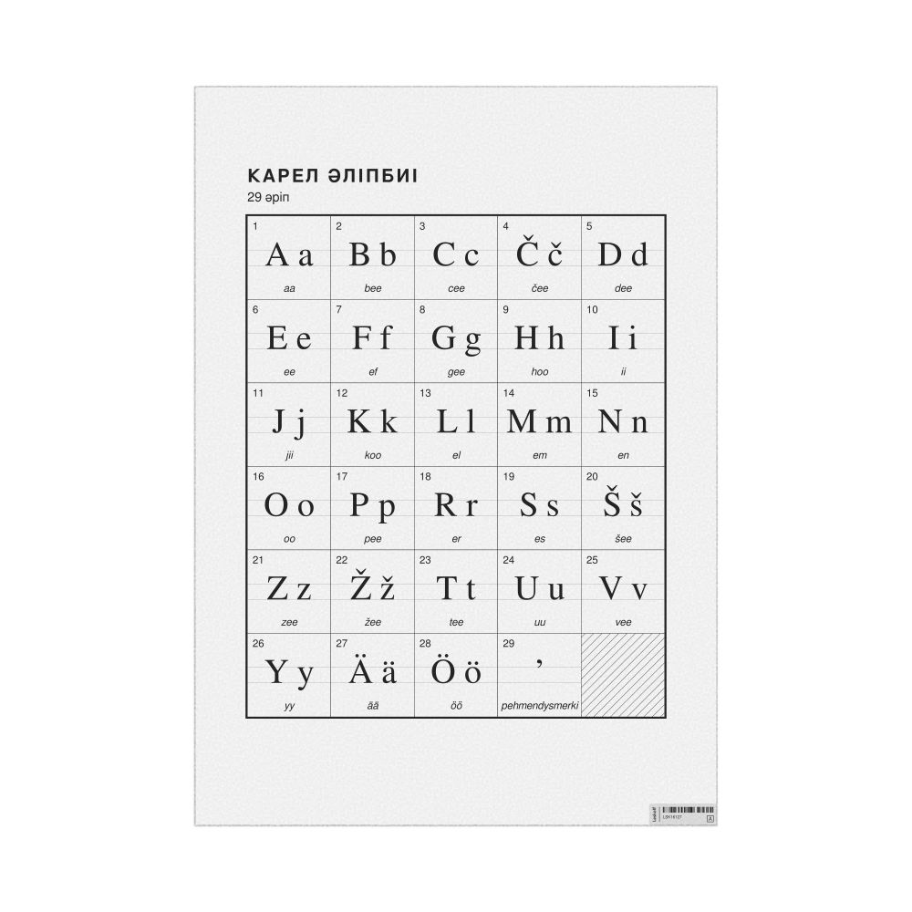Leskoff Karelian Alphabet Chart, 23.4 x 33.1 in (59.4 x 84.1 cm, Poster / Wall Chart), Kazakh-Labeled, image 1 of 2