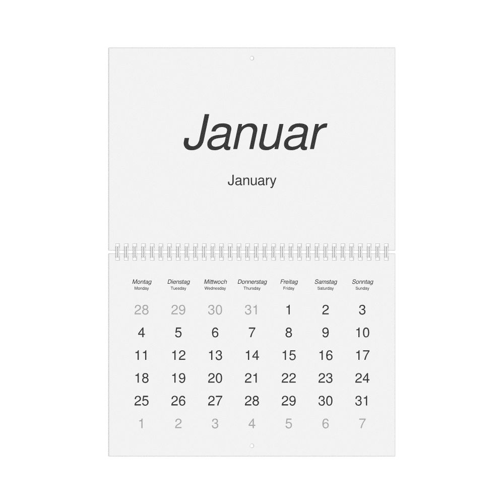 Leskoff 2027 Wall Calendar, German/English-Labeled, Monday-Start Layout, Wire-Bound, 11.7 x 8.3 in (29.7 x 21.0 cm), image 1 of 1