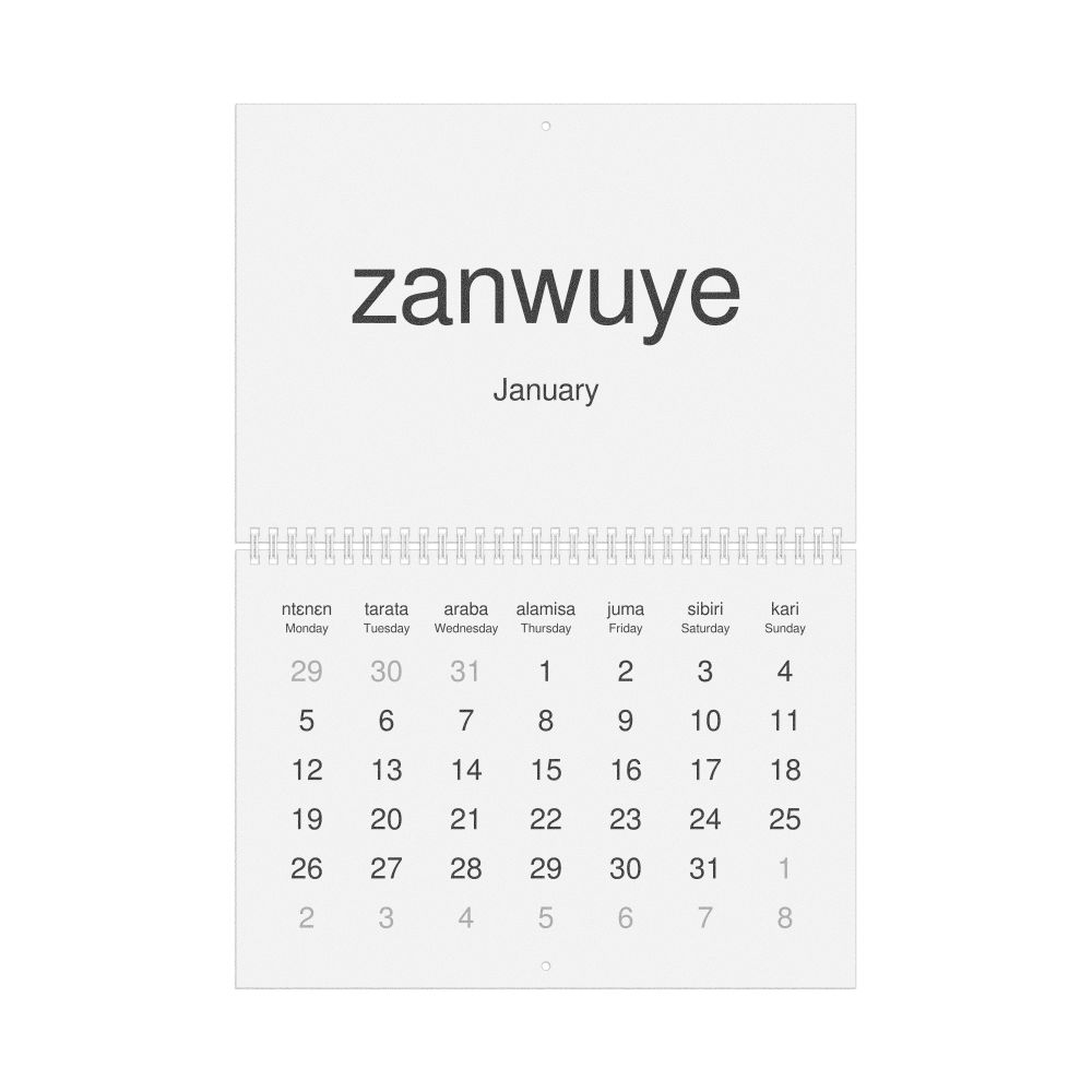 Leskoff 2026 Wall Calendar, Bambara/English-Labeled, Monday-Start Layout, Wire-Bound, 11.7 x 8.3 in (29.7 x 21.0 cm), image 1 of 1