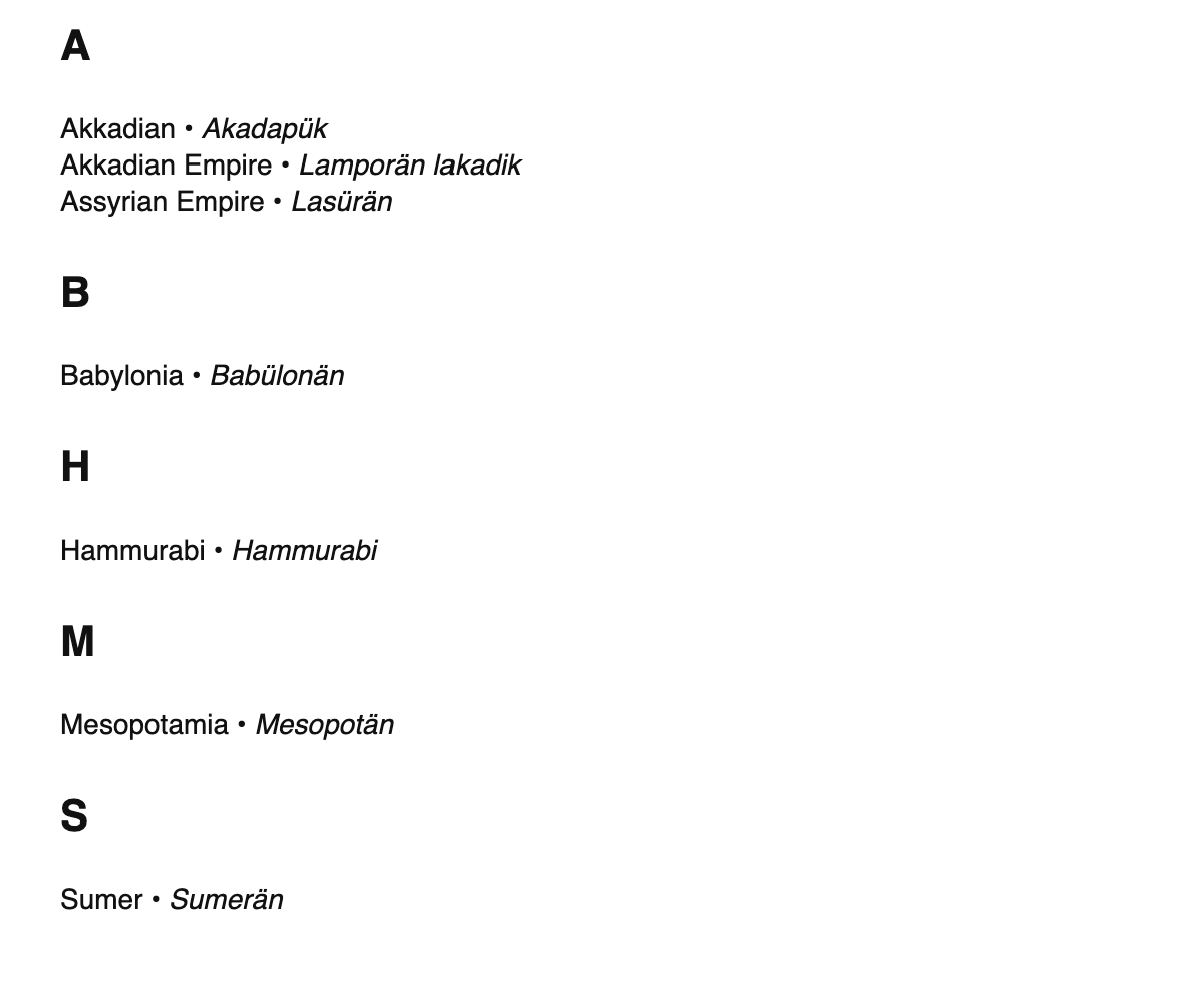 Assyriology terms in Volapük