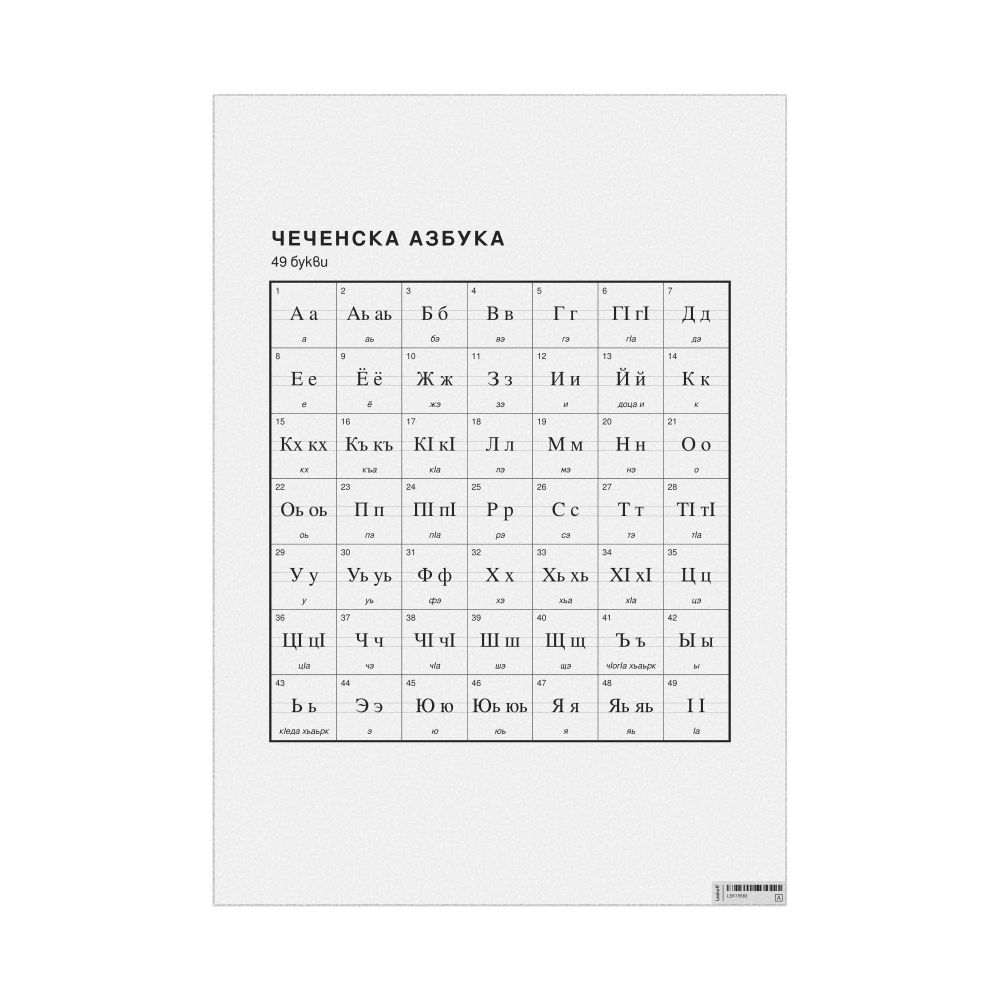 Leskoff Chechen Alphabet Chart, 23.4 x 33.1 in (59.4 x 84.1 cm, Poster / Wall Chart), Bulgarian-Labeled, image 1 of 2