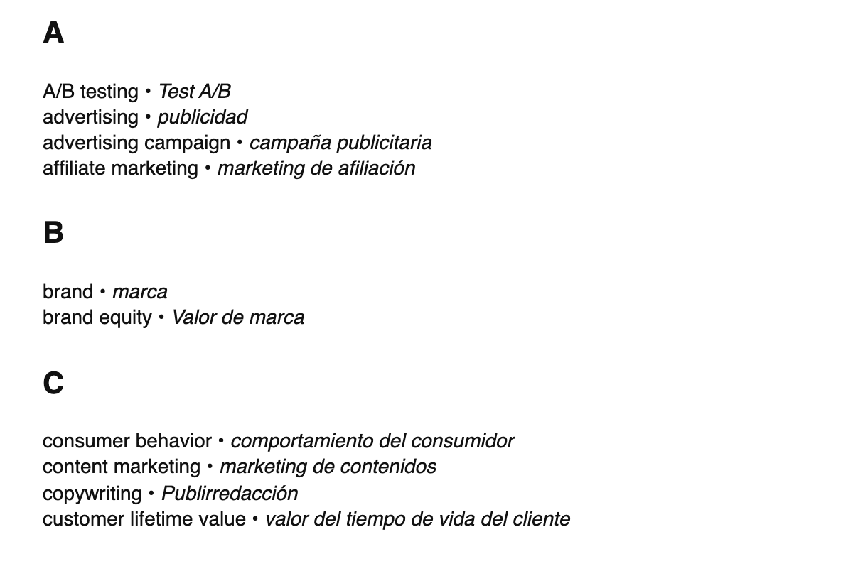 Marketing terms in Spanish