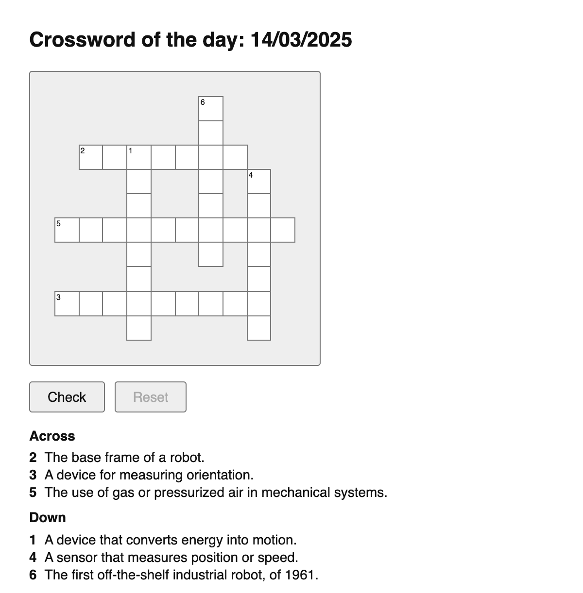 Robotics Crossword
