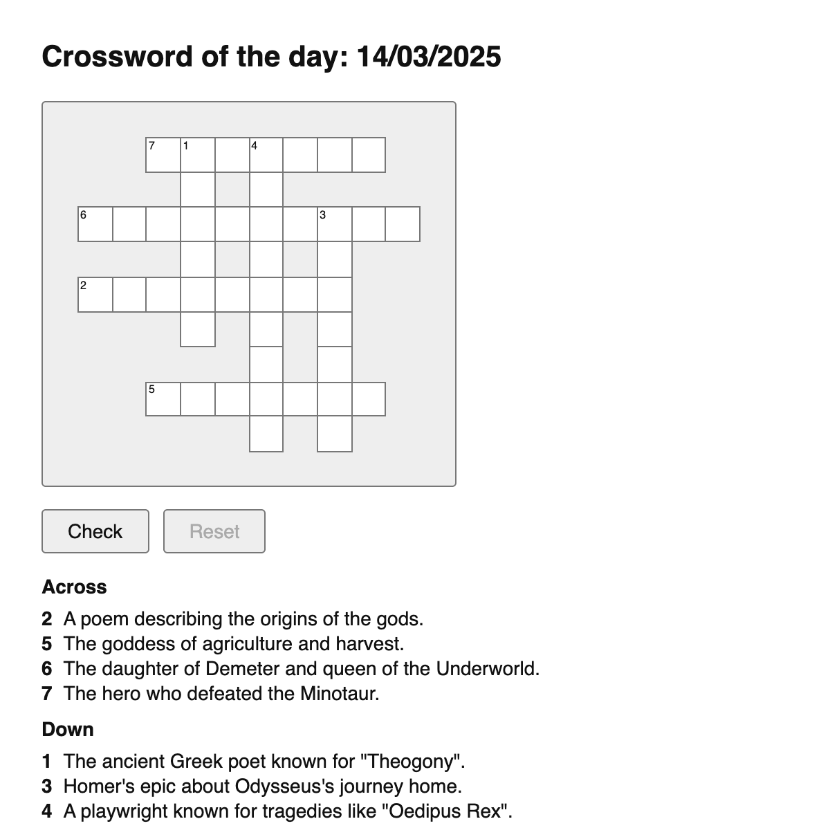 Greek Mythology Crossword