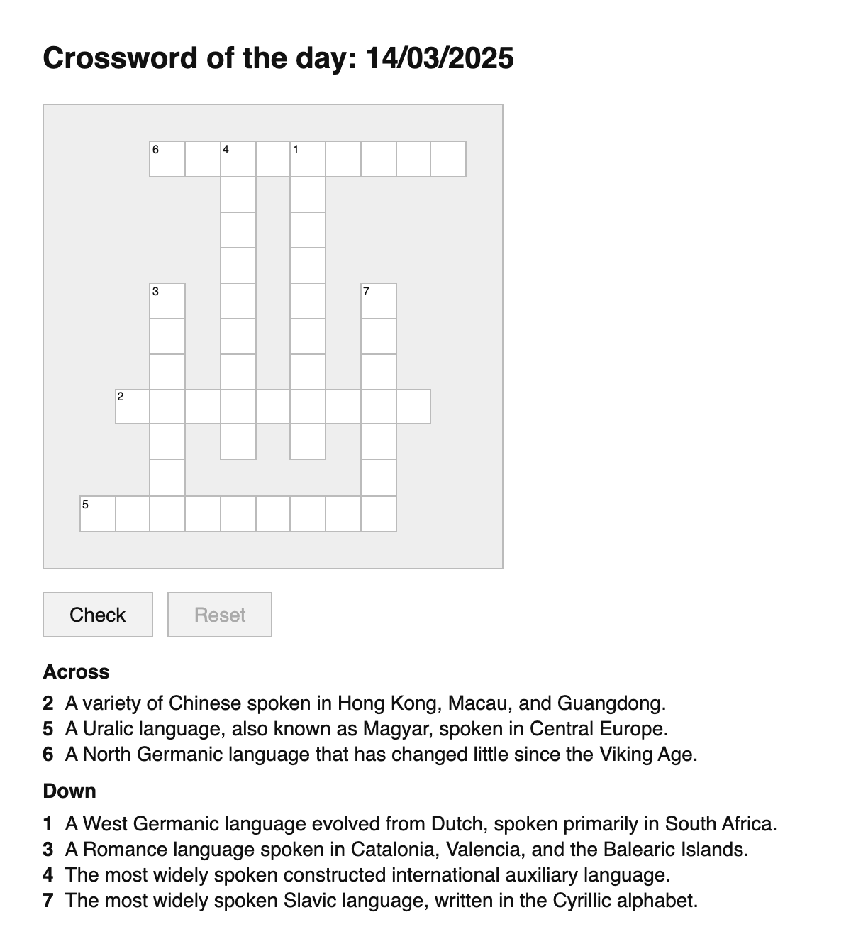 Languages Crossword