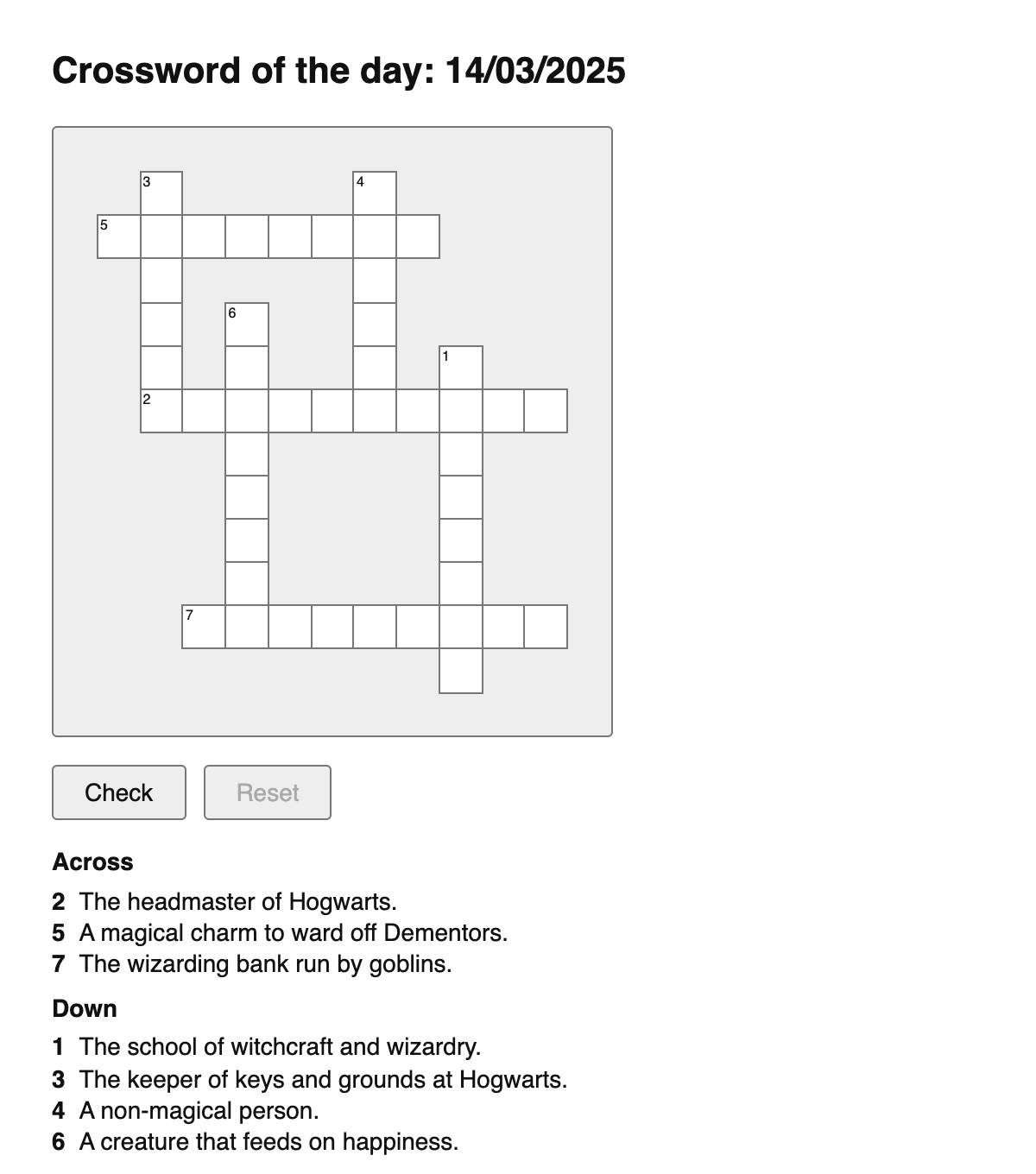 Harry Potter Crossword