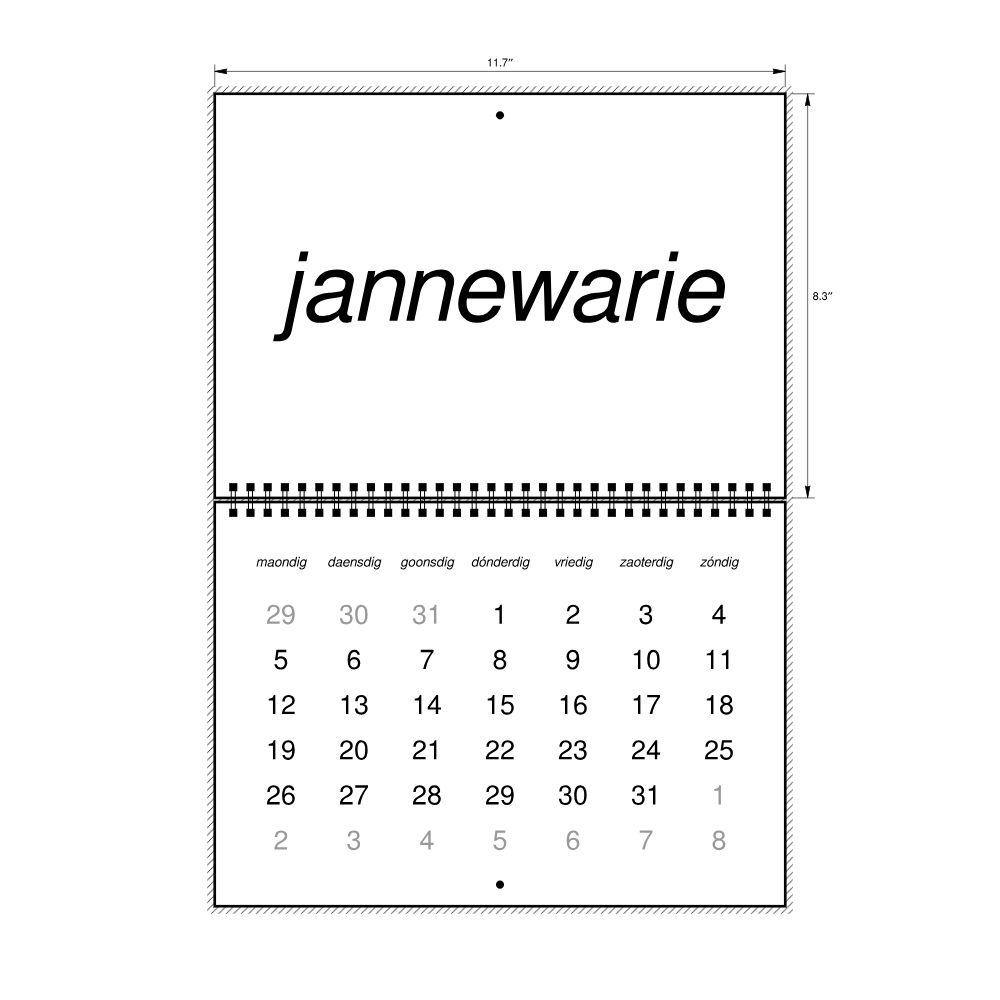 Leskoff 2026 Wall Calendar, Limburgish-Labeled, Monday-Start Layout, Wire-Bound, 11.7 x 8.3 in (29.7 x 21.0 cm), image 2 of 2