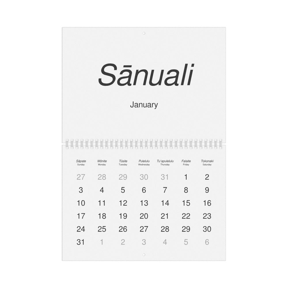 Leskoff 2027 Wall Calendar, Tongan/English-Labeled, Sunday-Start Layout, Wire-Bound, 11.7 x 8.3 in (29.7 x 21.0 cm), image 1 of 1