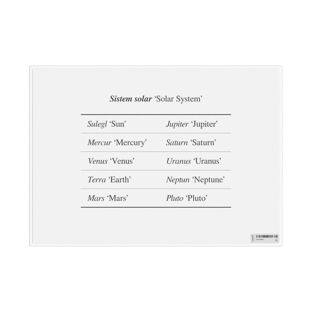 Leskoff Solar System in Romansh, Desk Chart, 11.7 x 8.3 in (29.7 x 21.0 cm), image 1 of 1