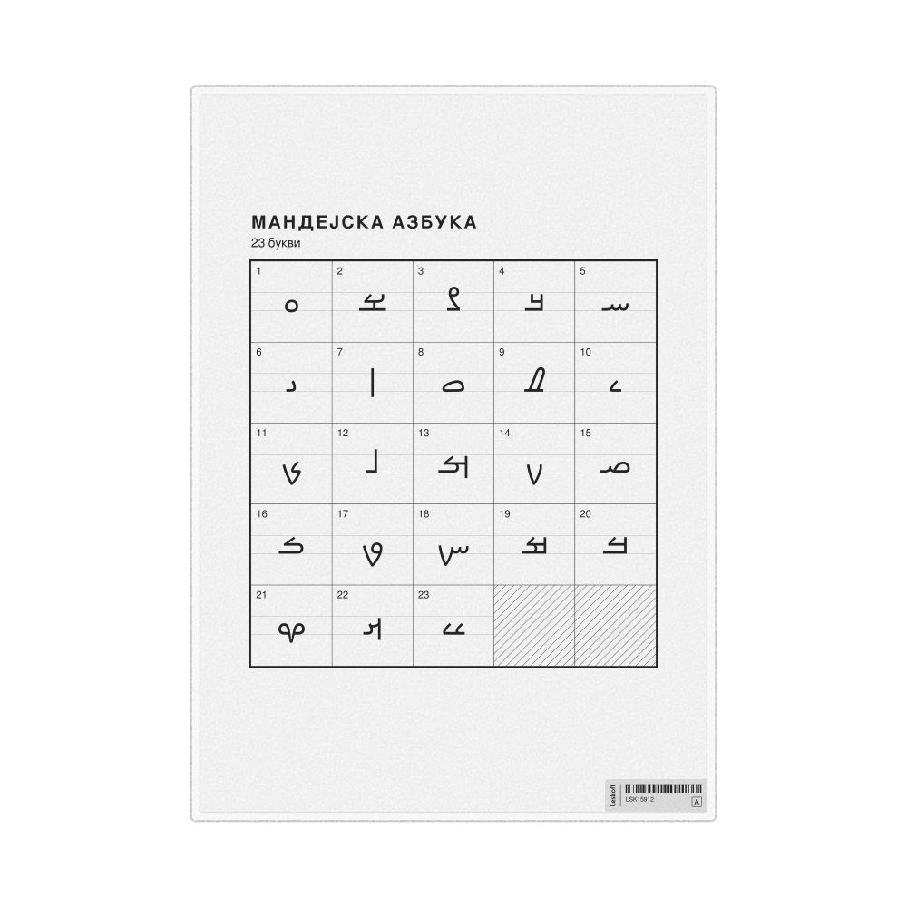 Leskoff Mandaic Alphabet Chart, 8.3 x 11.7 in (21.0 x 29.7 cm, Desk Chart, Laminated), Macedonian-Labeled, image 1 of 2