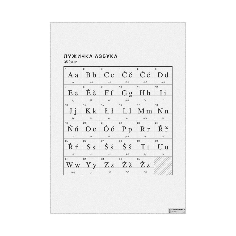 Leskoff Sorbian Alphabet Chart, 23.4 x 33.1 in (59.4 x 84.1 cm, Poster / Wall Chart), Macedonian-Labeled, image 1 of 2
