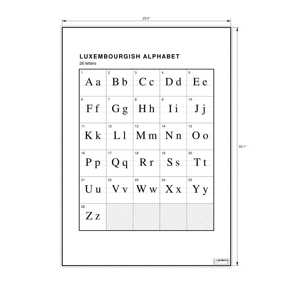 Leskoff Luxembourgish Alphabet Chart, 23.4 x 33.1 in (59.4 x 84.1 cm, Poster / Wall Chart), image 1 of 2