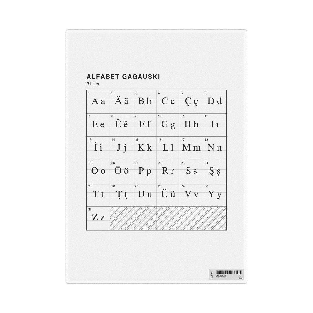 Leskoff Gagauz Alphabet Chart, 8.3 x 11.7 in (21.0 x 29.7 cm, Desk Chart, Laminated), Polish-Labeled, image 1 of 2