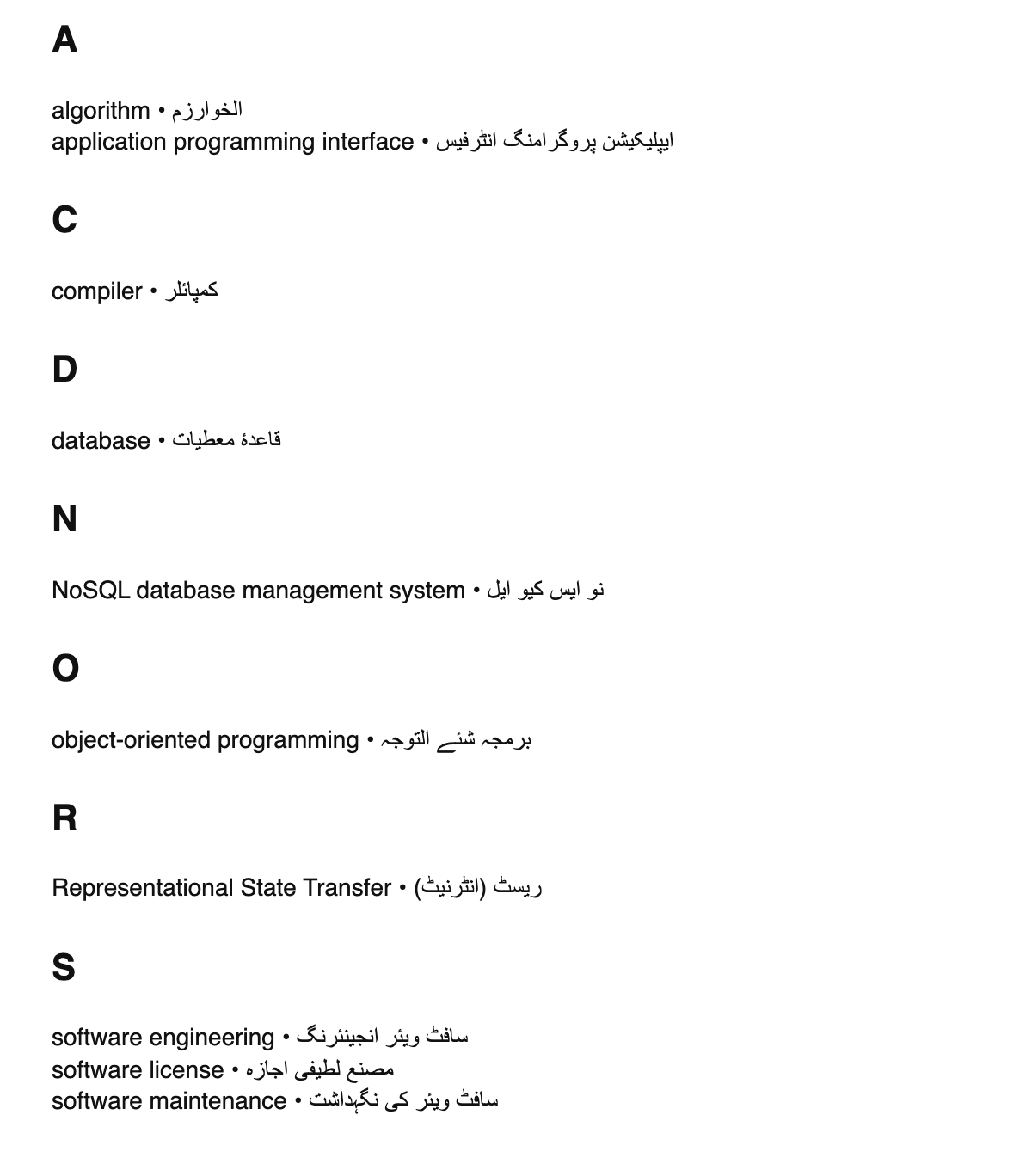 Software engineering terms in Urdu