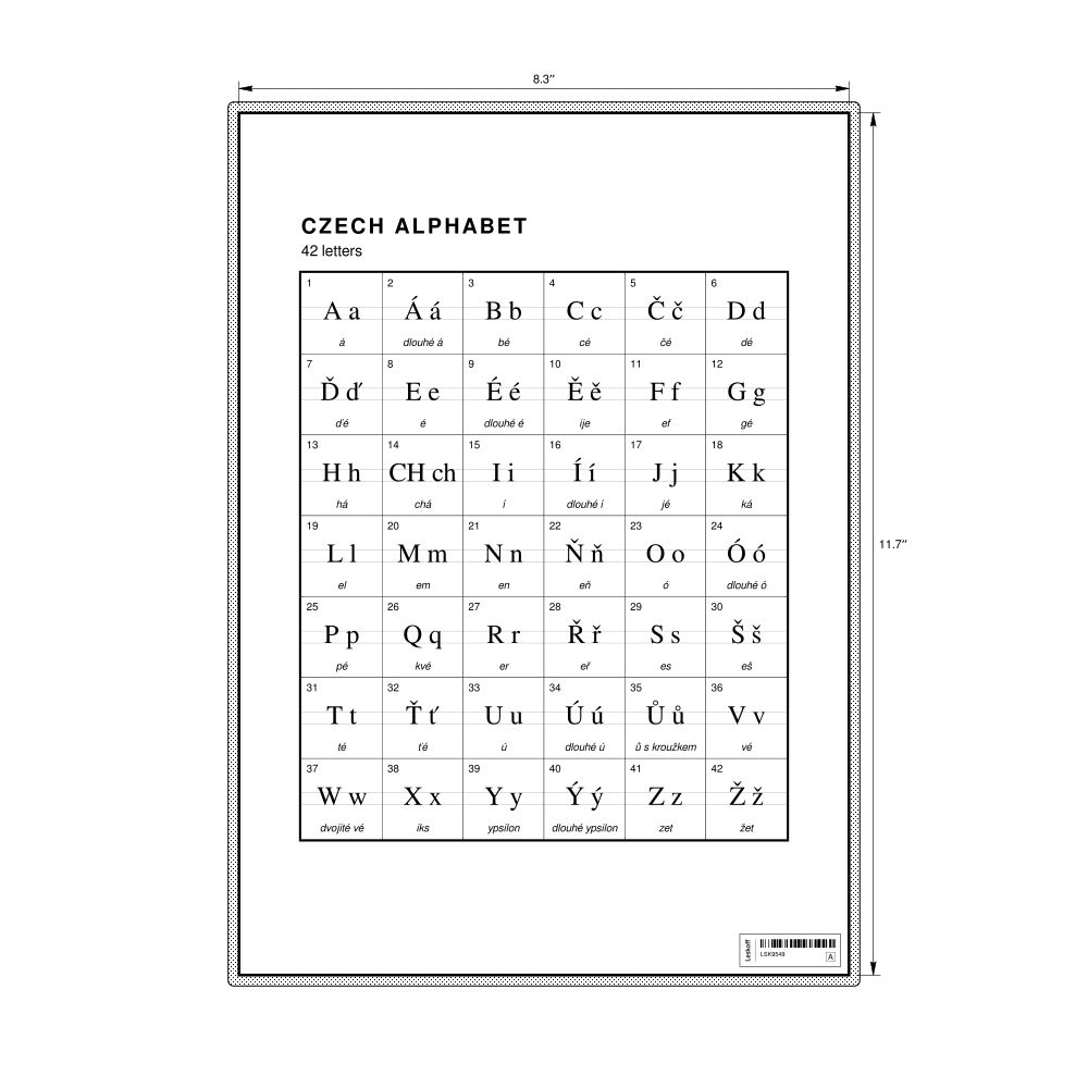Leskoff Czech Alphabet Chart, 8.3 x 11.7 in (21.0 x 29.7 cm, Desk Chart, Laminated), image 1 of 2