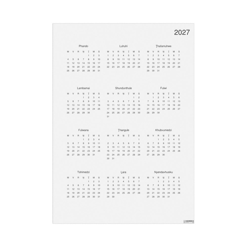 Leskoff 2027 Wall Calendar, Venda-Labeled, Monday-Start Layout, Poster / Wall Print, 23.4 x 33.1 in (59.4 x 84.1 cm), image 1 of 1