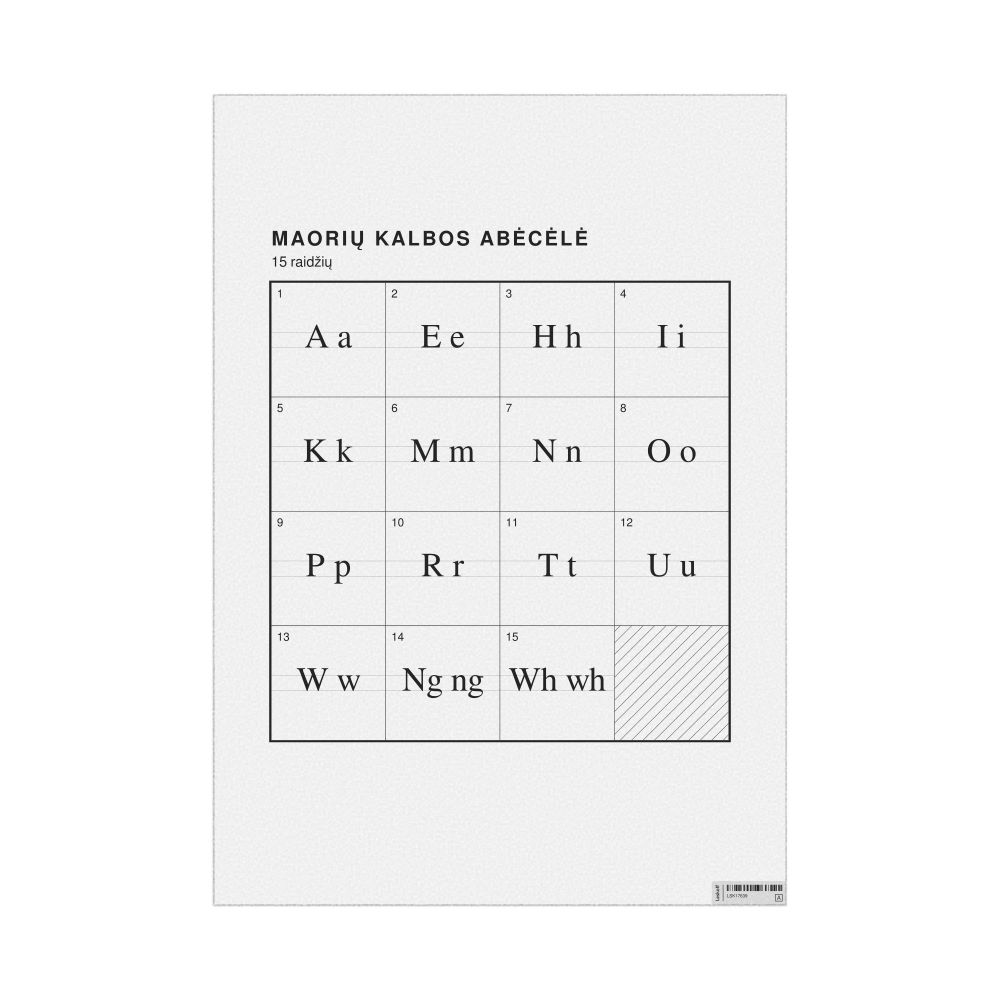 Leskoff Māori Alphabet Chart, 23.4 x 33.1 in (59.4 x 84.1 cm, Poster / Wall Chart), Lithuanian-Labeled, image 1 of 2