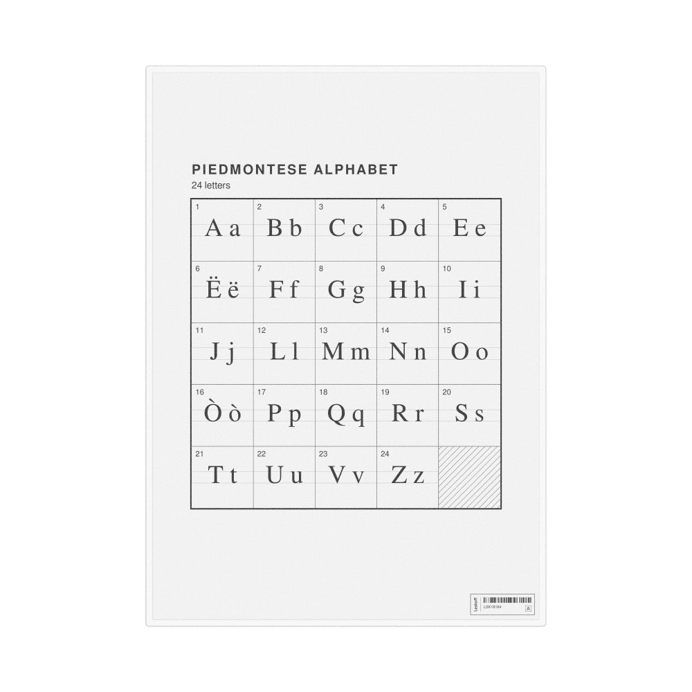 Leskoff Piedmontese Alphabet Chart, 8.3 x 11.7 in (21.0 x 29.7 cm, Desk Chart, Laminated), image 1 of 2