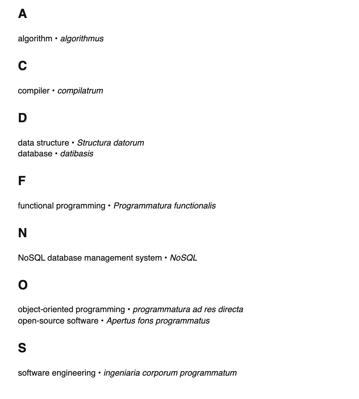 Software engineering terms in Latin