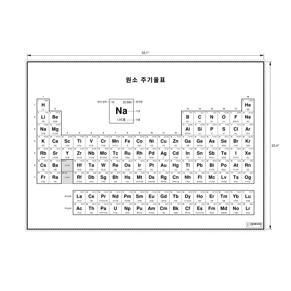 Leskoff Periodic Table Chart, 33.1 x 23.4 in (84.1 x 59.4 cm, Poster / Wall Chart), 18-Column Layout, Korean-Labeled, image 1 of 2