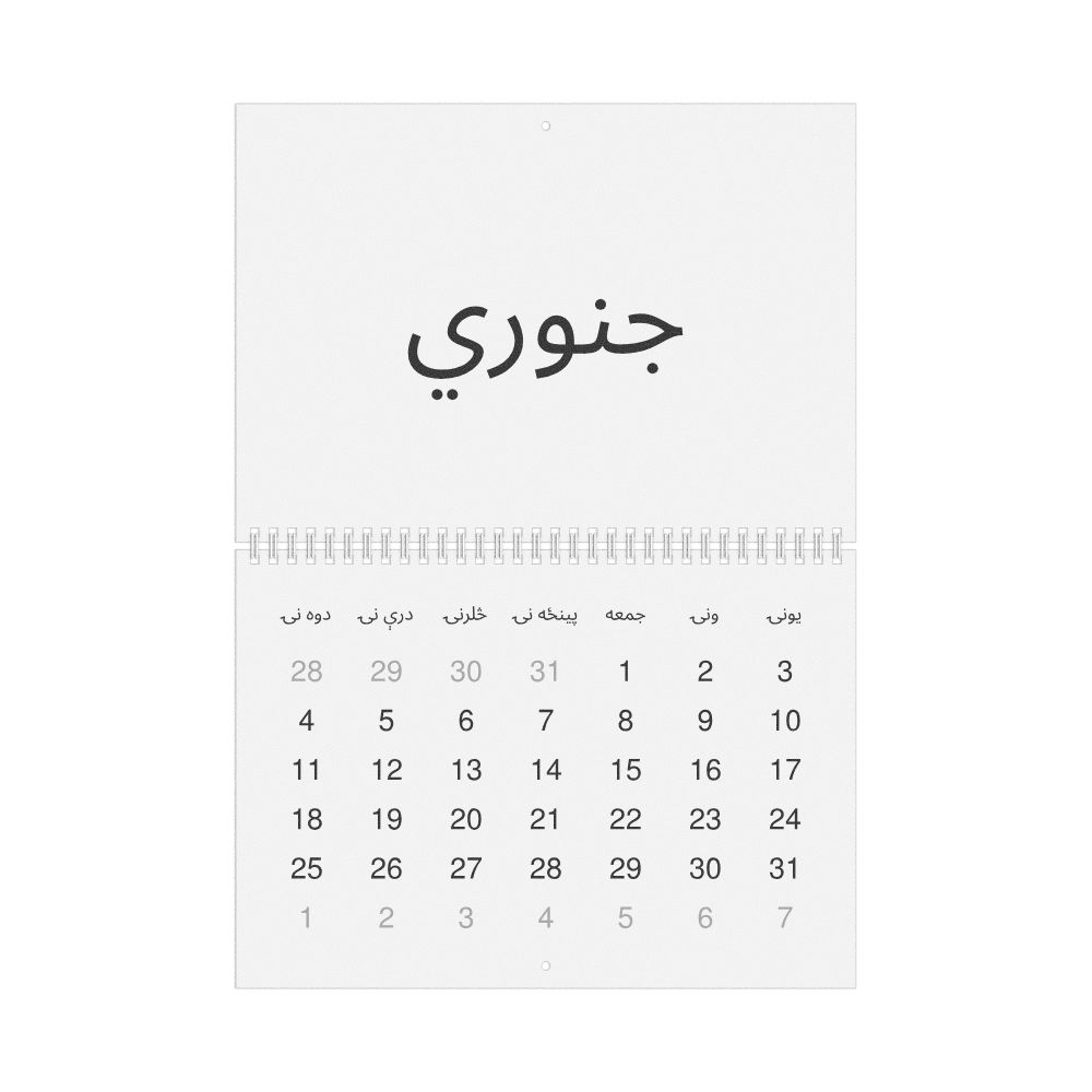 Leskoff 2027 Wall Calendar, Pashto-Labeled, Monday-Start Layout, Wire-Bound, 11.7 x 8.3 in (29.7 x 21.0 cm), image 1 of 1