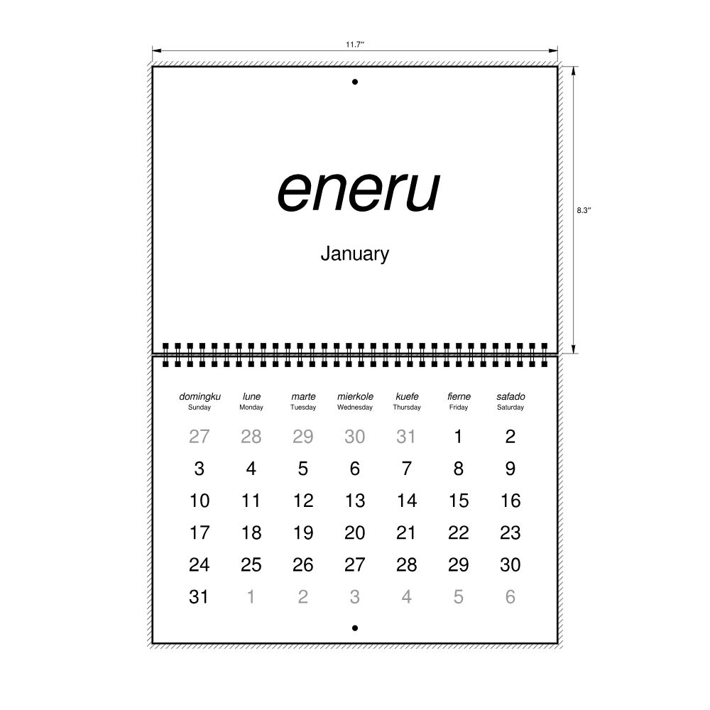 Leskoff 2027 Wall Calendar, Mapuche/English-Labeled, Sunday-Start Layout, Wire-Bound, 11.7 x 8.3 in (29.7 x 21.0 cm), image 2 of 2