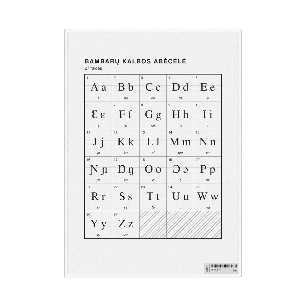 Leskoff Bambara Alphabet Chart, 8.3 x 11.7 in (21.0 x 29.7 cm, Desk Chart, Laminated), Lithuanian-Labeled, image 1 of 2