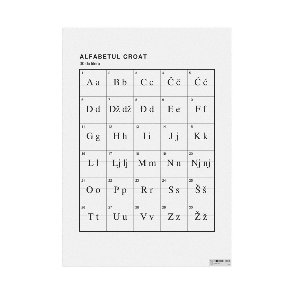 Leskoff Croatian Alphabet Chart, 23.4 x 33.1 in (59.4 x 84.1 cm, Poster / Wall Chart), Romanian-Labeled, image 1 of 2