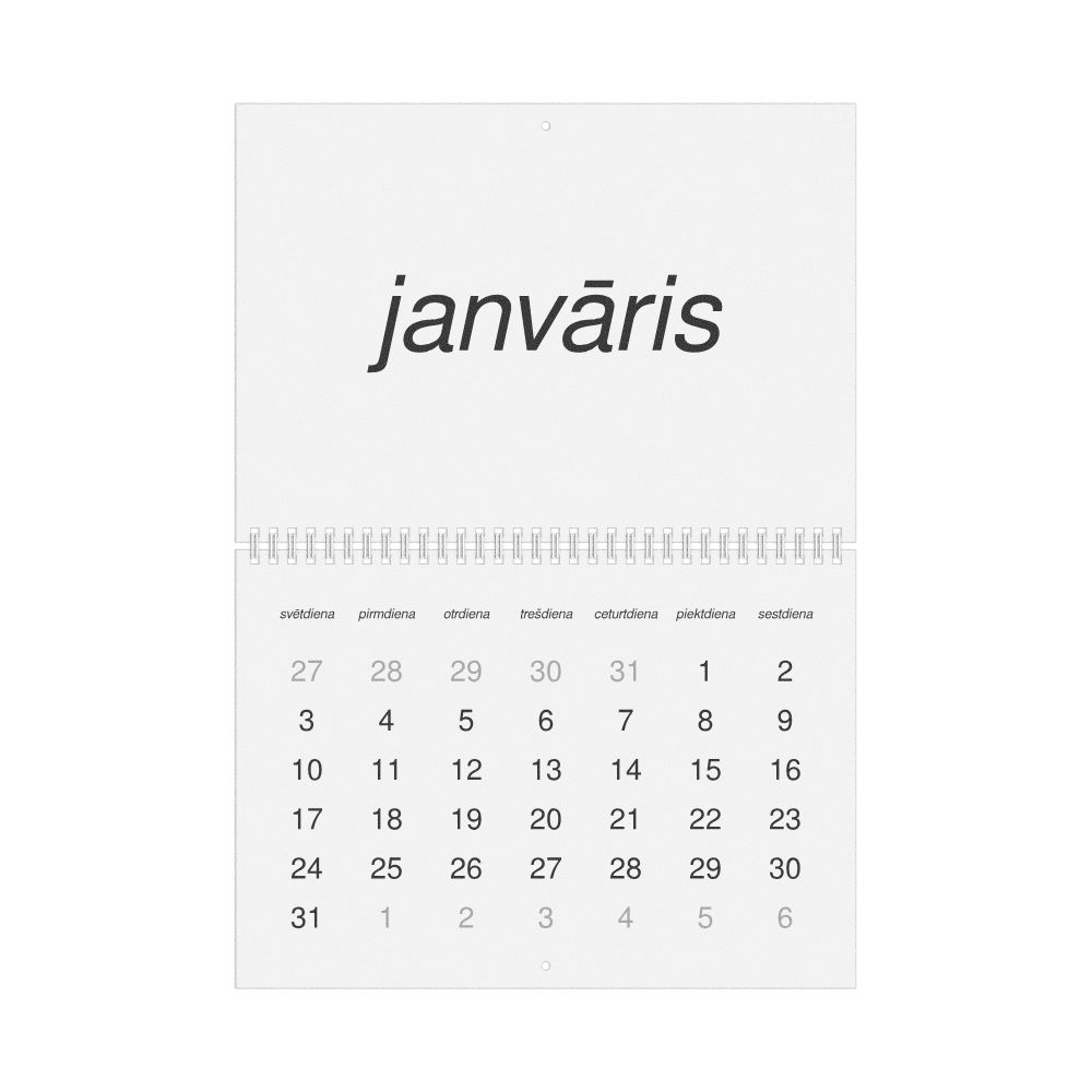 Leskoff 2027 Wall Calendar, Latvian-Labeled, Sunday-Start Layout, Wire-Bound, 11.7 x 8.3 in (29.7 x 21.0 cm), image 1 of 1