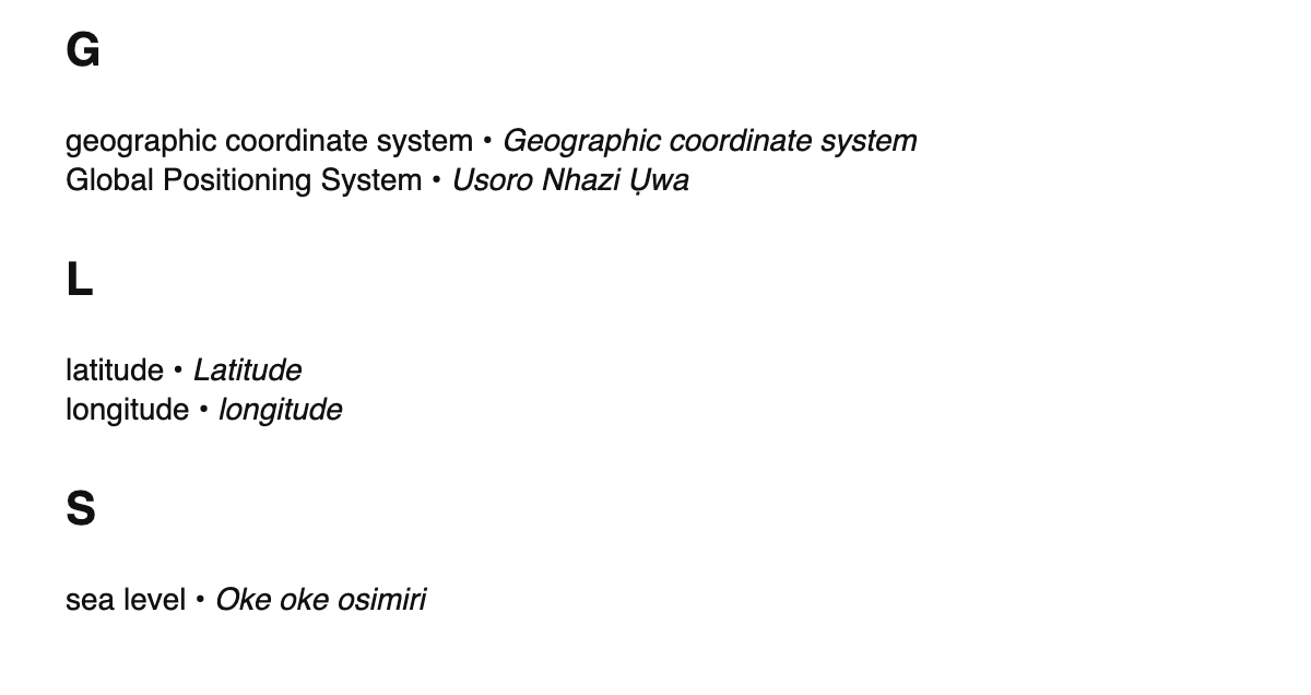 Geodesy terms in Igbo